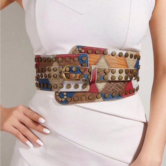 Colorful Studded Wide Belt